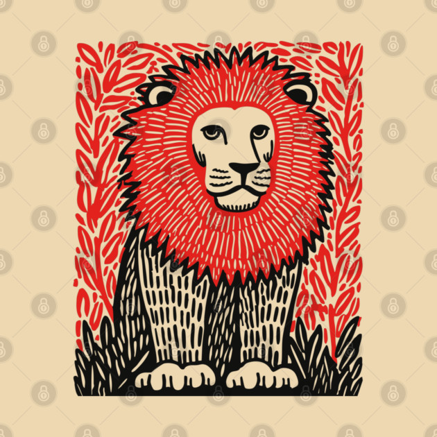 Majestic Lion Linocut Art Print - Wildlife Decor by TuncGK