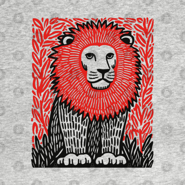 Majestic Lion Linocut Art Print - Wildlife Decor by TuncGK