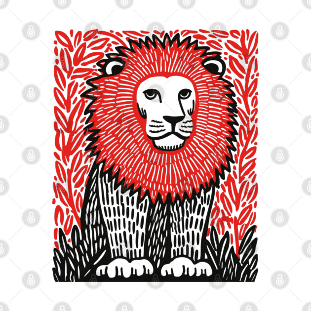 Majestic Lion Linocut Art Print - Wildlife Decor by TuncGK