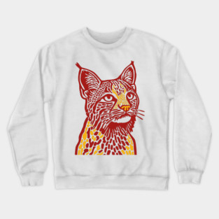 Red Bobcat Linocut Art - Feline Lover Gift Crewneck Sweatshirt