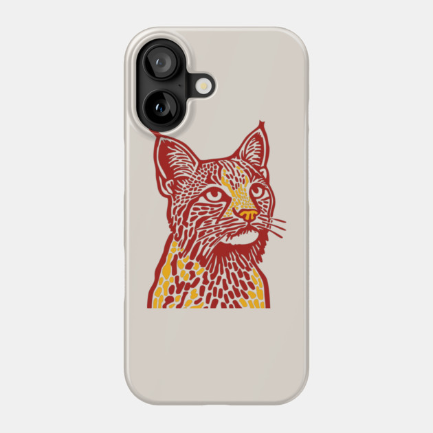 Red Bobcat Linocut Art - Feline Lover Gift Phone Case by TuncGK