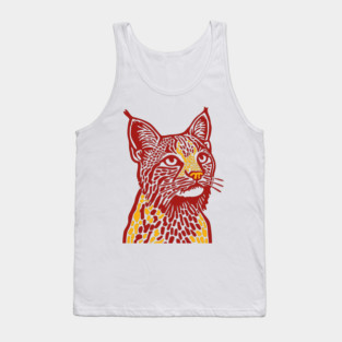 Red Bobcat Linocut Art - Feline Lover Gift Tank Top