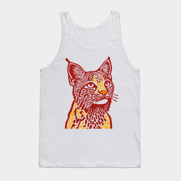 Red Bobcat Linocut Art - Feline Lover Gift Tank Top by TuncGK