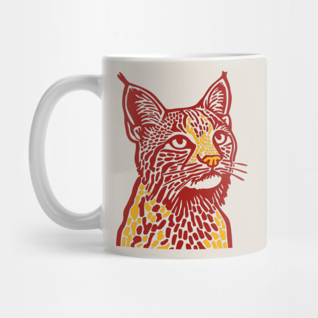 Red Bobcat Linocut Art - Feline Lover Gift by TuncGK