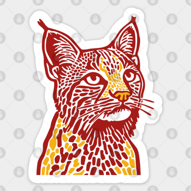 Red Bobcat Linocut Art - Feline Lover Gift Sticker by TuncGK