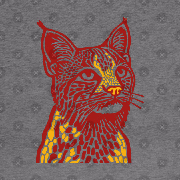 Red Bobcat Linocut Art - Feline Lover Gift by TuncGK