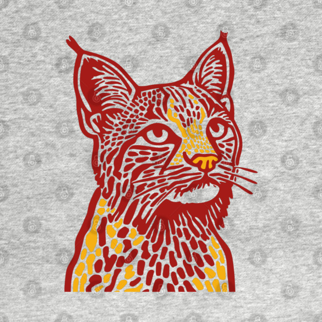 Red Bobcat Linocut Art - Feline Lover Gift by TuncGK