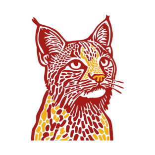 Red Bobcat Linocut Art - Feline Lover Gift T-Shirt