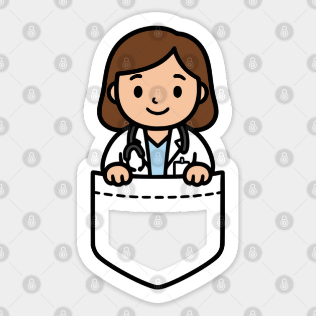 Cute Kawaii Female Doctor Pocket Cartoon Medical Nurse Sticker by Yesteeyear