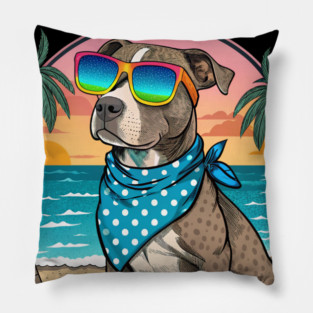 Pitbull Mom Beach Vibes – Cool Pup in Sunglasses & Sunset Style for Dog Lovers Everywhere Pillow