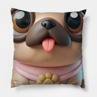 Fat Pug Cartoon with Hearts – Playful Pet Design Pillow