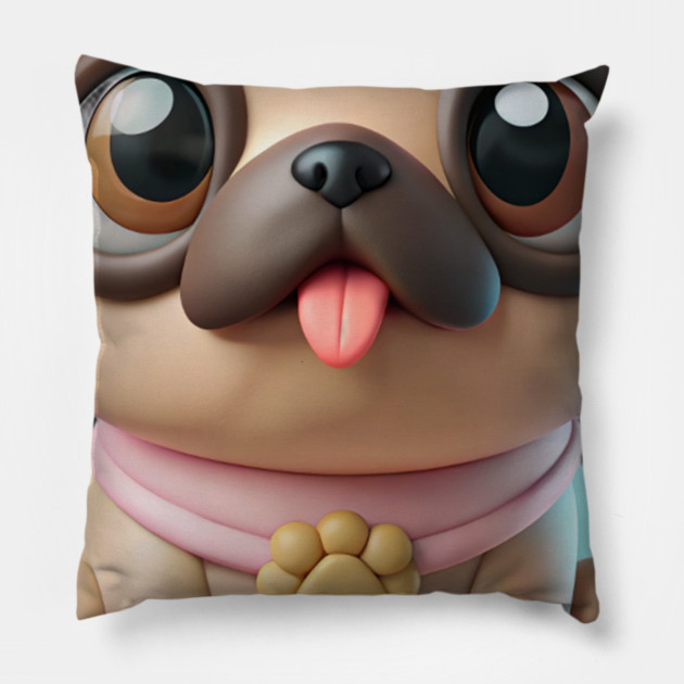 Fat Pug Cartoon with Hearts – Playful Pet Design Pillow by IamActiveDog