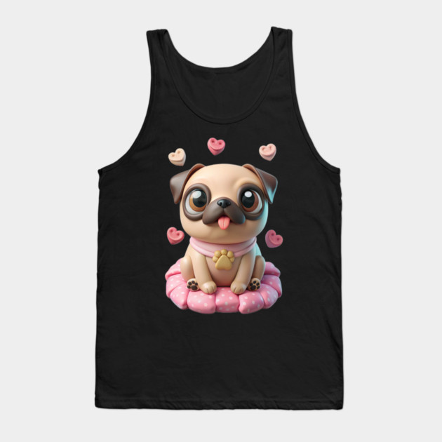 Fat Pug Cartoon with Hearts – Playful Pet Design Tank Top by IamActiveDog