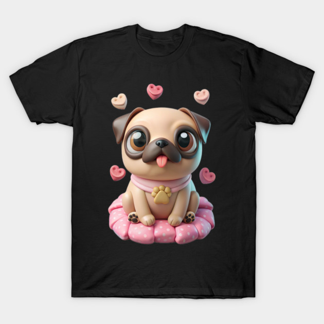 Fat Pug Cartoon with Hearts – Playful Pet Design T-Shirt by IamActiveDog
