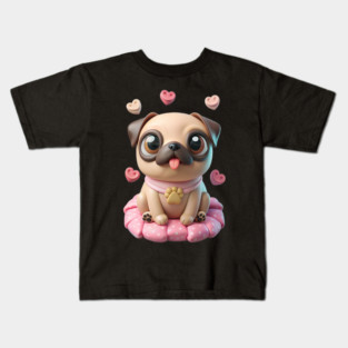 Fat Pug Cartoon with Hearts – Playful Pet Design Kids T-Shirt