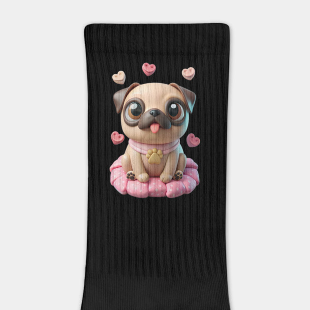 Fat Pug Cartoon with Hearts – Playful Pet Design by IamActiveDog