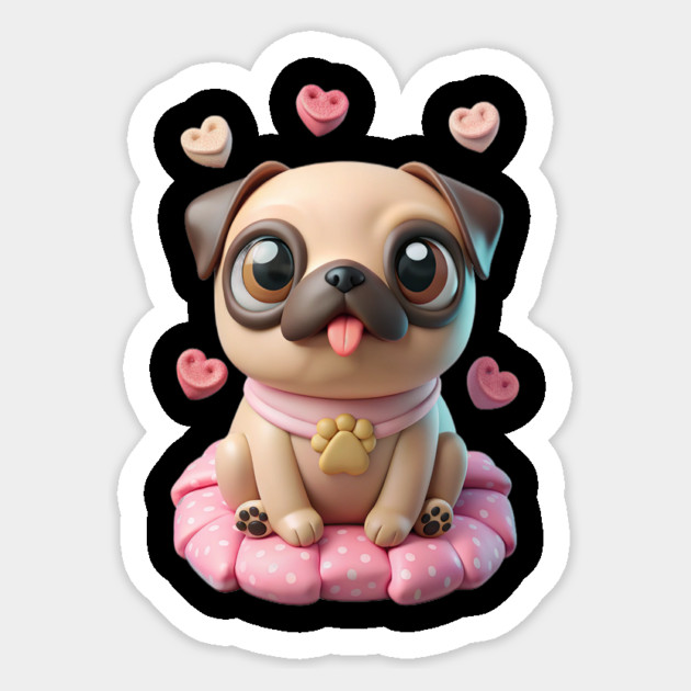 Fat Pug Cartoon with Hearts – Playful Pet Design Sticker by IamActiveDog