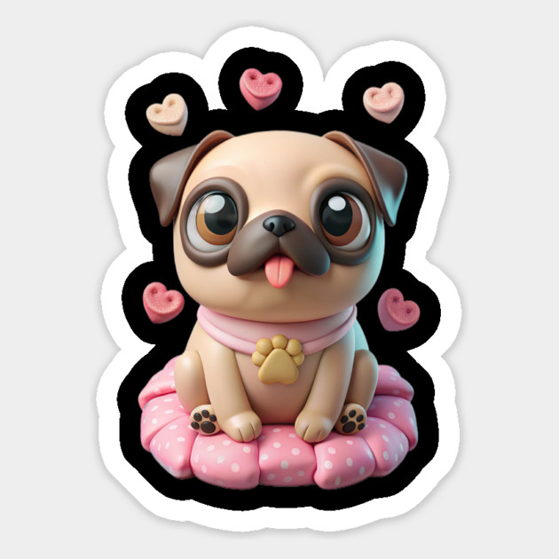 Fat Pug Cartoon with Hearts – Playful Pet Design Magnet by IamActiveDog