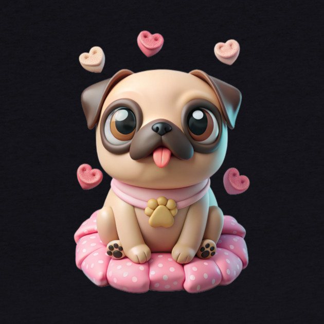 Fat Pug Cartoon with Hearts – Playful Pet Design by IamActiveDog