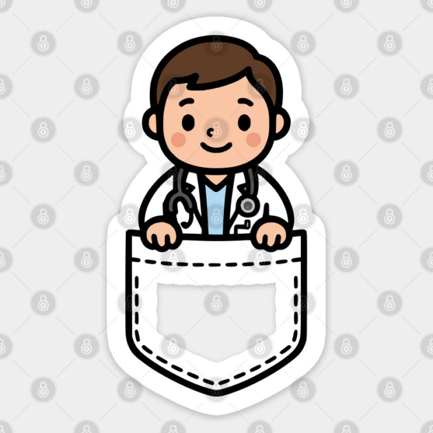 Cute Kawaii Male Doctor Pocket Cartoon Healthcare Medical Sticker by Yesteeyear