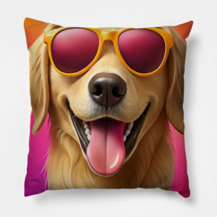 Golden Retriever in Sunglasses – Vibrant Dog Art for Pet Lovers & Sunshine Seekers Pillow