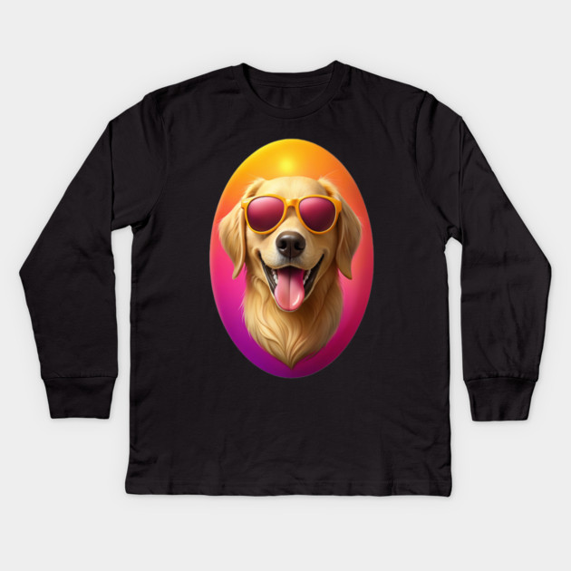 Golden Retriever in Sunglasses – Vibrant Dog Art for Pet Lovers & Sunshine Seekers Kids Long Sleeve T-Shirt by IamActiveDog