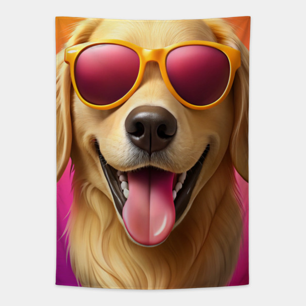 Golden Retriever in Sunglasses – Vibrant Dog Art for Pet Lovers & Sunshine Seekers Tapestry by IamActiveDog