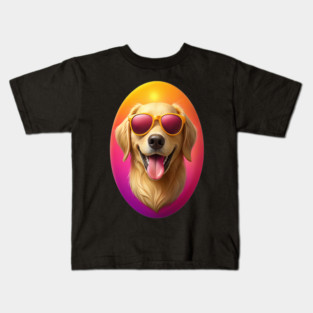 Golden Retriever in Sunglasses – Vibrant Dog Art for Pet Lovers & Sunshine Seekers Kids T-Shirt