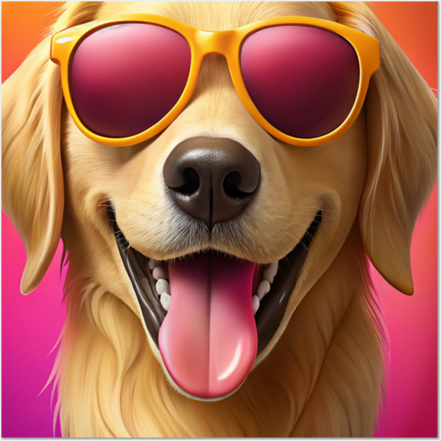 Golden Retriever in Sunglasses – Vibrant Dog Art for Pet Lovers & Sunshine Seekers Wall Art by IamActiveDog