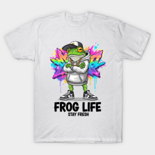 Hip Hop Frog Art with Graffiti for Street Style Lovers Funny T-Shirt