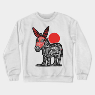 Linocut Donkey Art - Farm Animal Gift Crewneck Sweatshirt