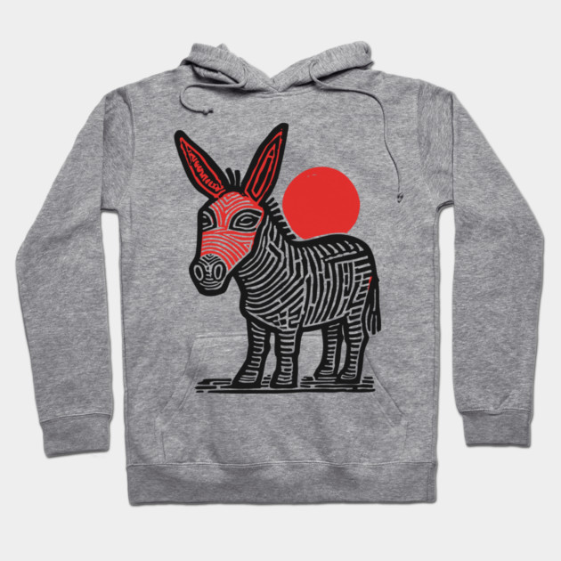 Linocut Donkey Art - Farm Animal Gift Hoodie by TuncGK