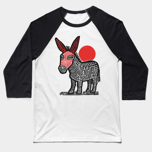 Linocut Donkey Art - Farm Animal Gift Baseball T-Shirt by TuncGK