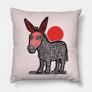 Linocut Donkey Art - Farm Animal Gift Pillow