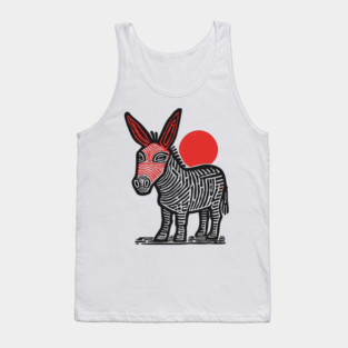 Linocut Donkey Art - Farm Animal Gift Tank Top