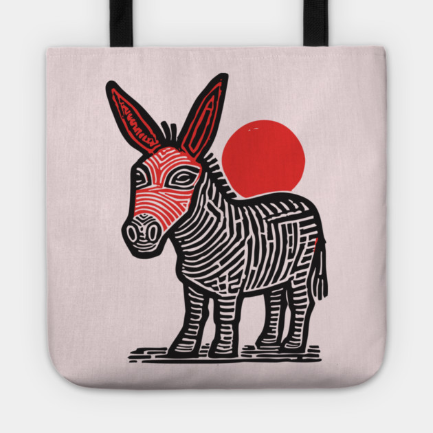 Linocut Donkey Art - Farm Animal Gift Tote by TuncGK