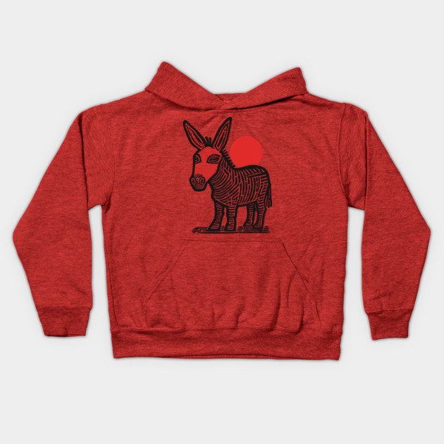 Linocut Donkey Art - Farm Animal Gift Kids Hoodie by TuncGK
