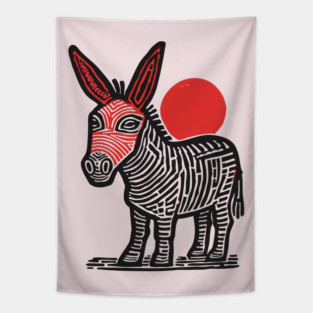 Linocut Donkey Art - Farm Animal Gift Tapestry