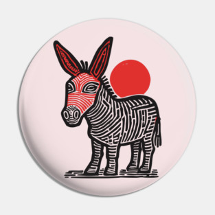 Linocut Donkey Art - Farm Animal Gift Pin