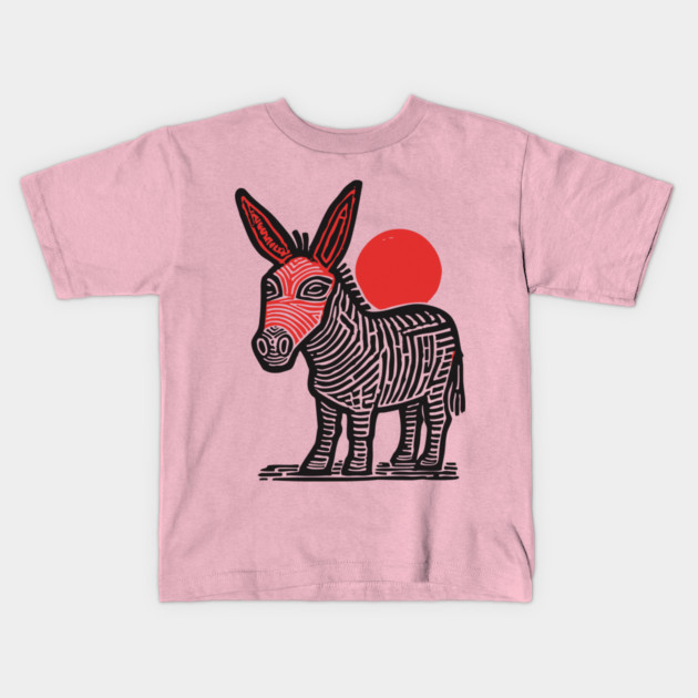 Linocut Donkey Art - Farm Animal Gift Kids T-Shirt by TuncGK