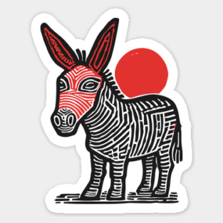 Linocut Donkey Art - Farm Animal Gift Sticker