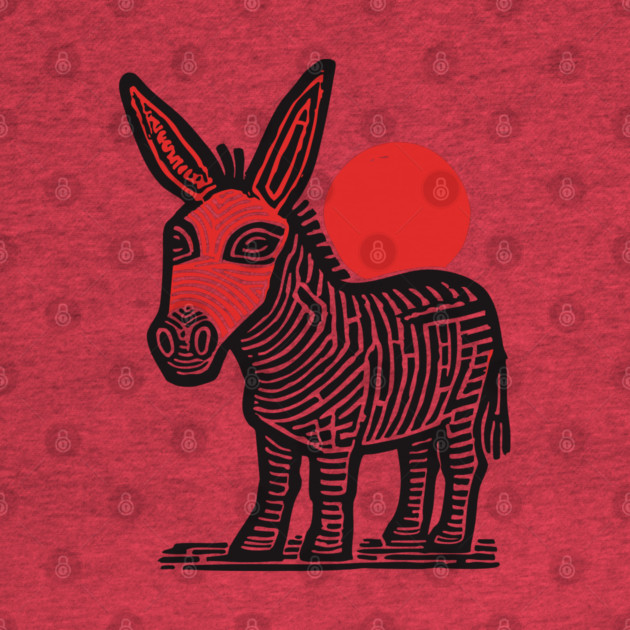 Linocut Donkey Art - Farm Animal Gift by TuncGK