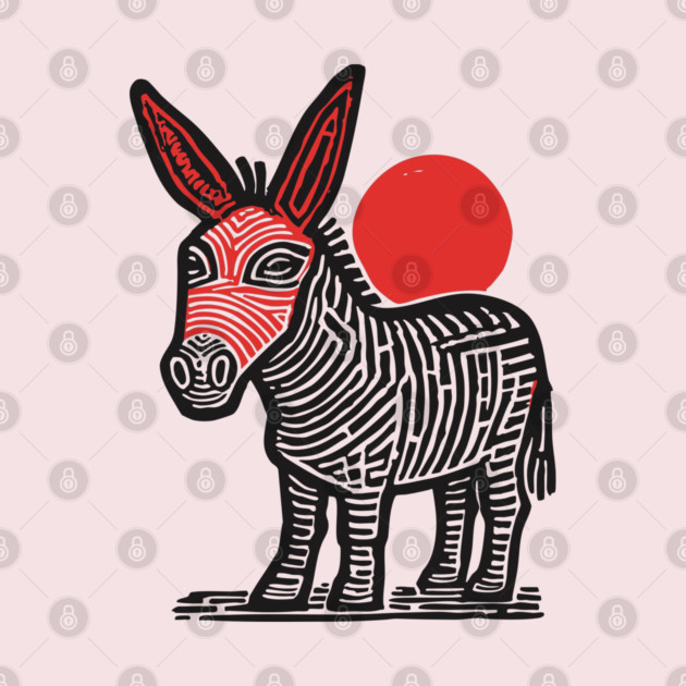 Linocut Donkey Art - Farm Animal Gift by TuncGK