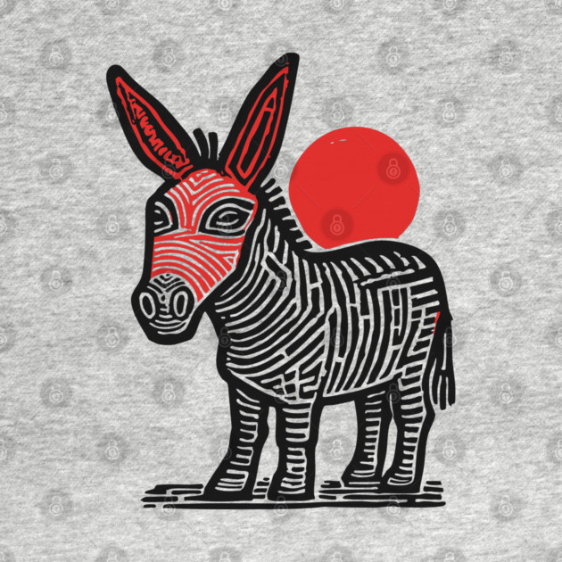 Linocut Donkey Art - Farm Animal Gift by TuncGK