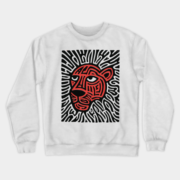 Tiger Linocut Art - Wildlife Enthusiast Gift Crewneck Sweatshirt by TuncGK