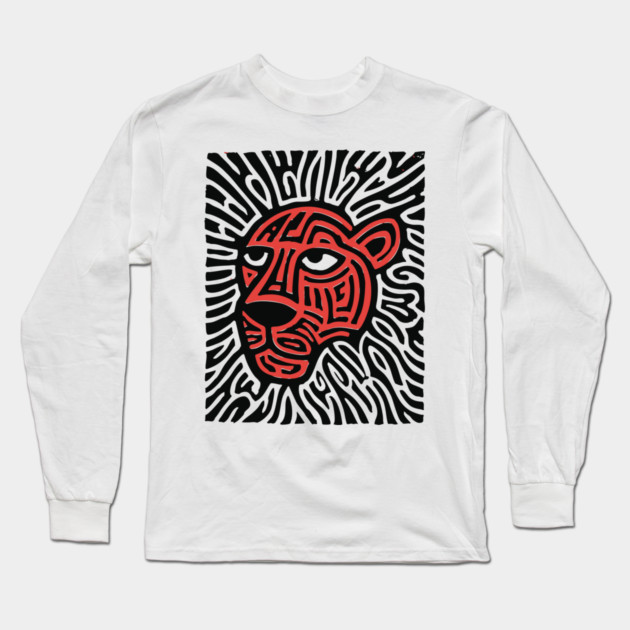 Tiger Linocut Art - Wildlife Enthusiast Gift Long Sleeve T-Shirt by TuncGK