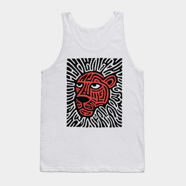 Tiger Linocut Art - Wildlife Enthusiast Gift Tank Top by TuncGK