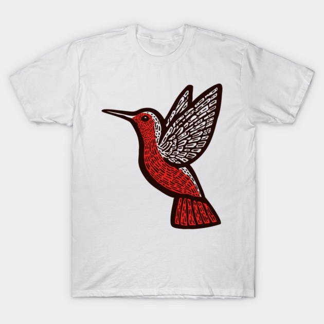 Hummingbird Linocut Art - Nature Lover Gift T-Shirt by TuncGK