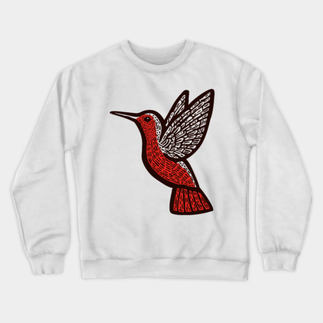 Hummingbird Linocut Art - Nature Lover Gift Crewneck Sweatshirt by TuncGK