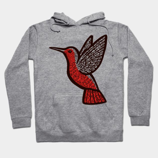 Hummingbird Linocut Art - Nature Lover Gift Hoodie by TuncGK
